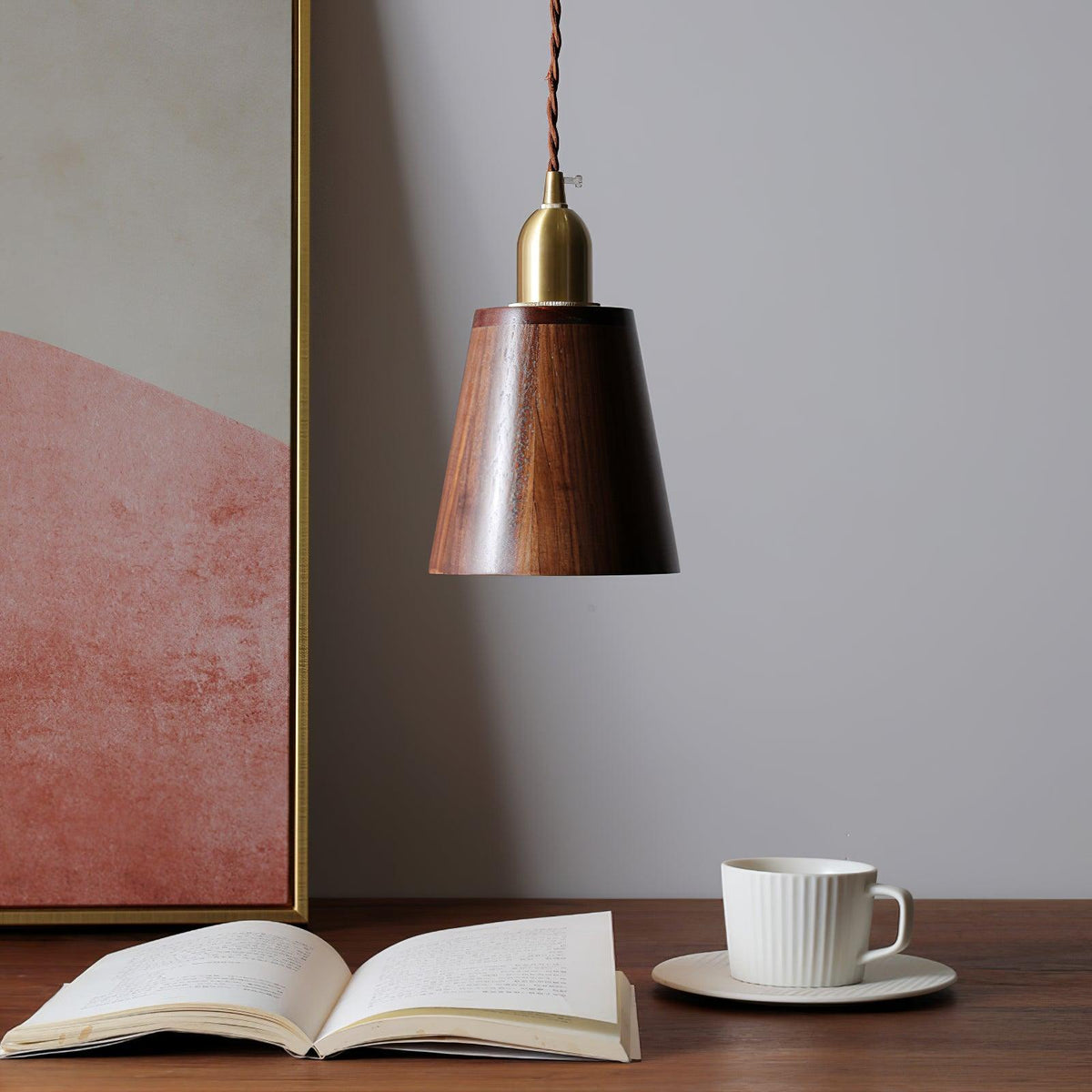Lustra Pendant Lamp Walnut Brass Modern for Living Room