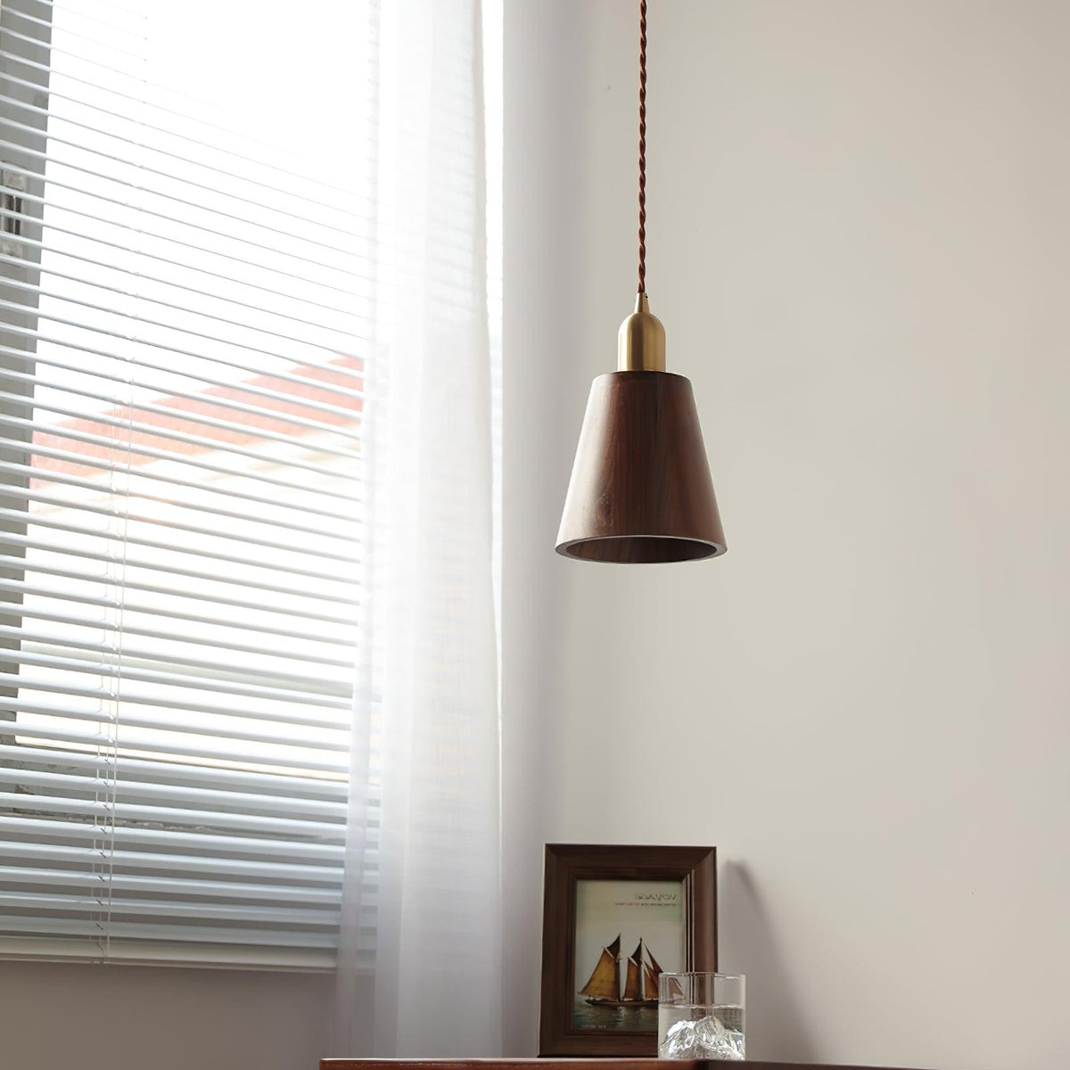 Lustra Pendant Lamp Walnut Brass Modern for Living Room