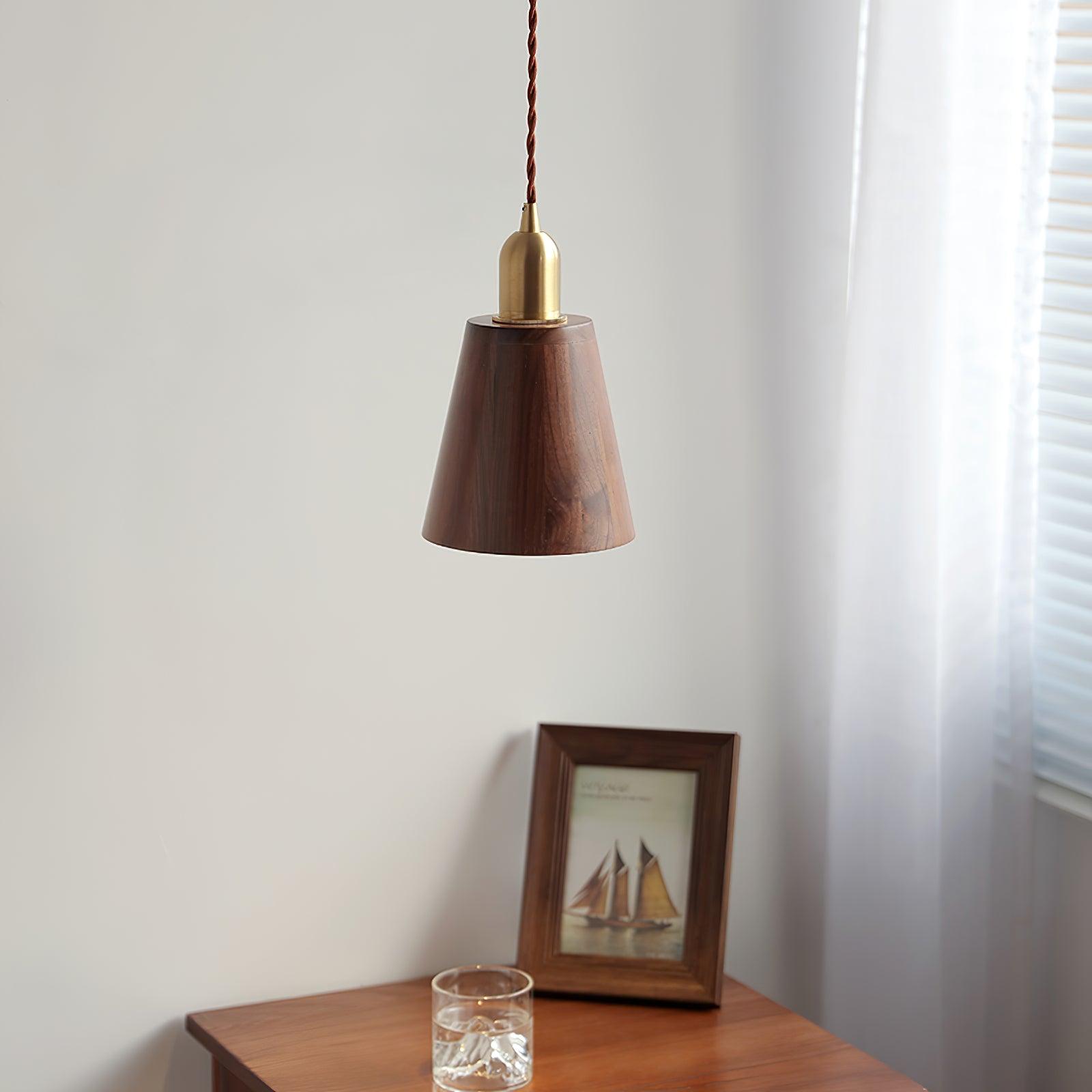 Lustra Pendant Lamp Walnut Brass Modern for Living Room