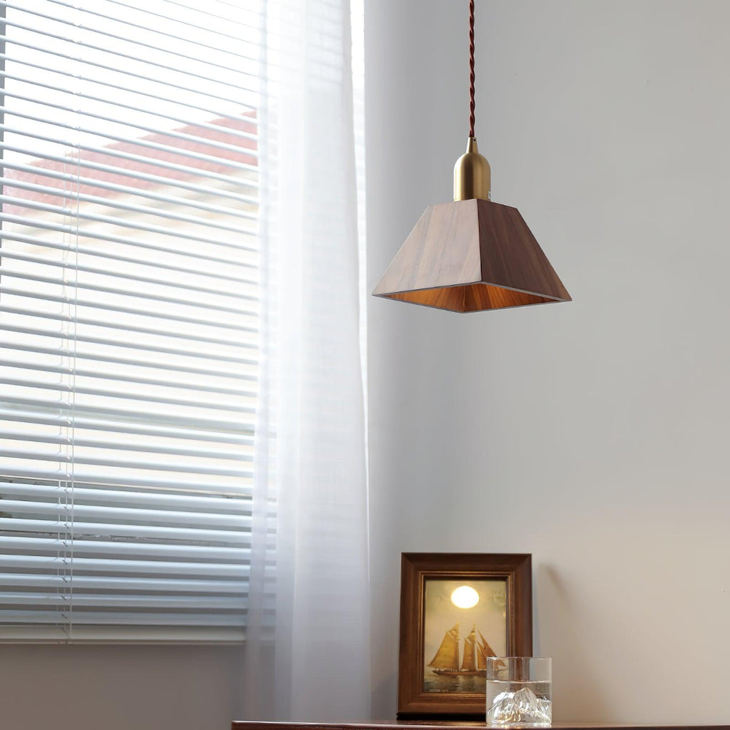 Lustra Pendant Lamp Walnut Brass Modern for Living Room