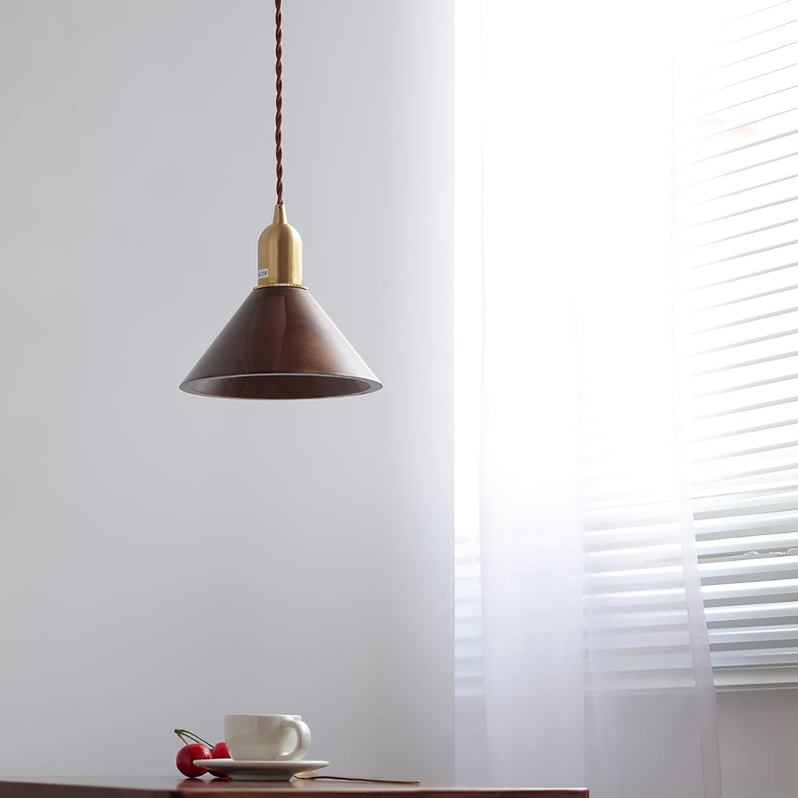Lustra Pendant Lamp Walnut Brass Modern for Living Room