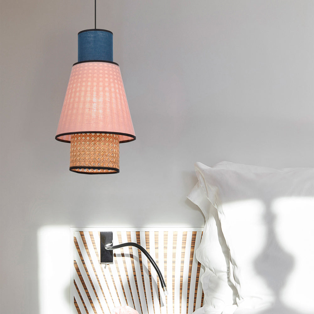 Ritta Cylindrical Fabric Rattan Pendant Light Royal