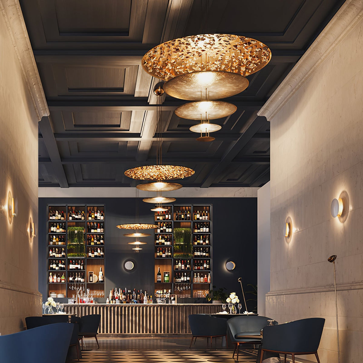 Zathaara Layered Gold Foil Pendant Light