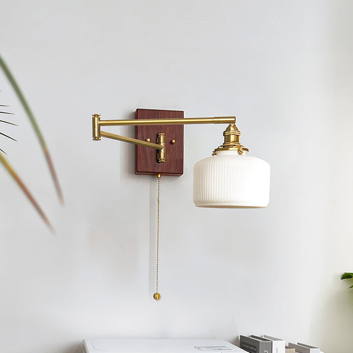 Artistic Walnut Brass Wall Sconce Adjustable Arm Vintage Charm
