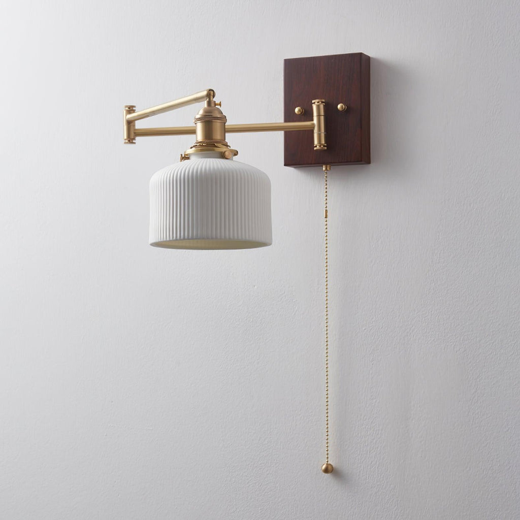 Artistic Walnut Brass Wall Sconce Adjustable Arm Vintage Charm