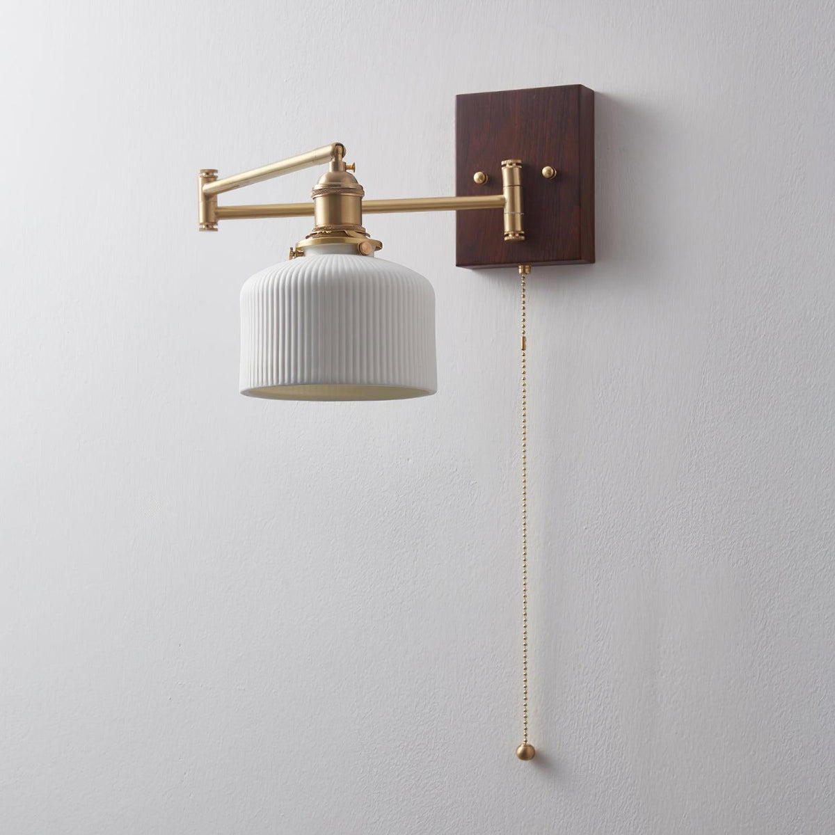 Artistic Walnut Brass Wall Sconce Adjustable Arm Vintage Charm