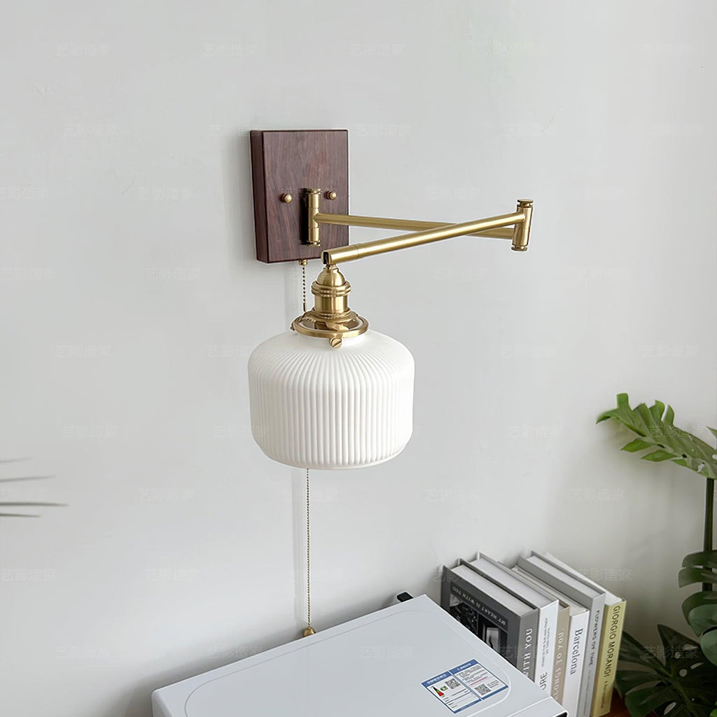 Artistic Walnut Brass Wall Sconce Adjustable Arm Vintage Charm