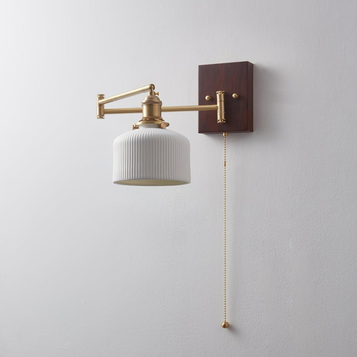 Artistic Walnut Brass Wall Sconce Adjustable Arm Vintage Charm