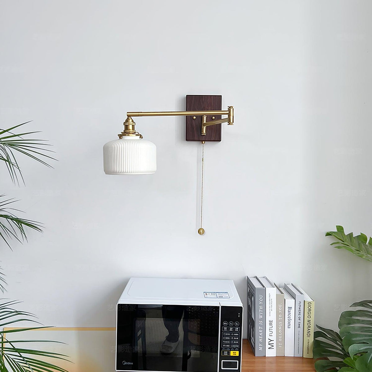 Artistic Walnut Brass Wall Sconce Adjustable Arm Vintage Charm