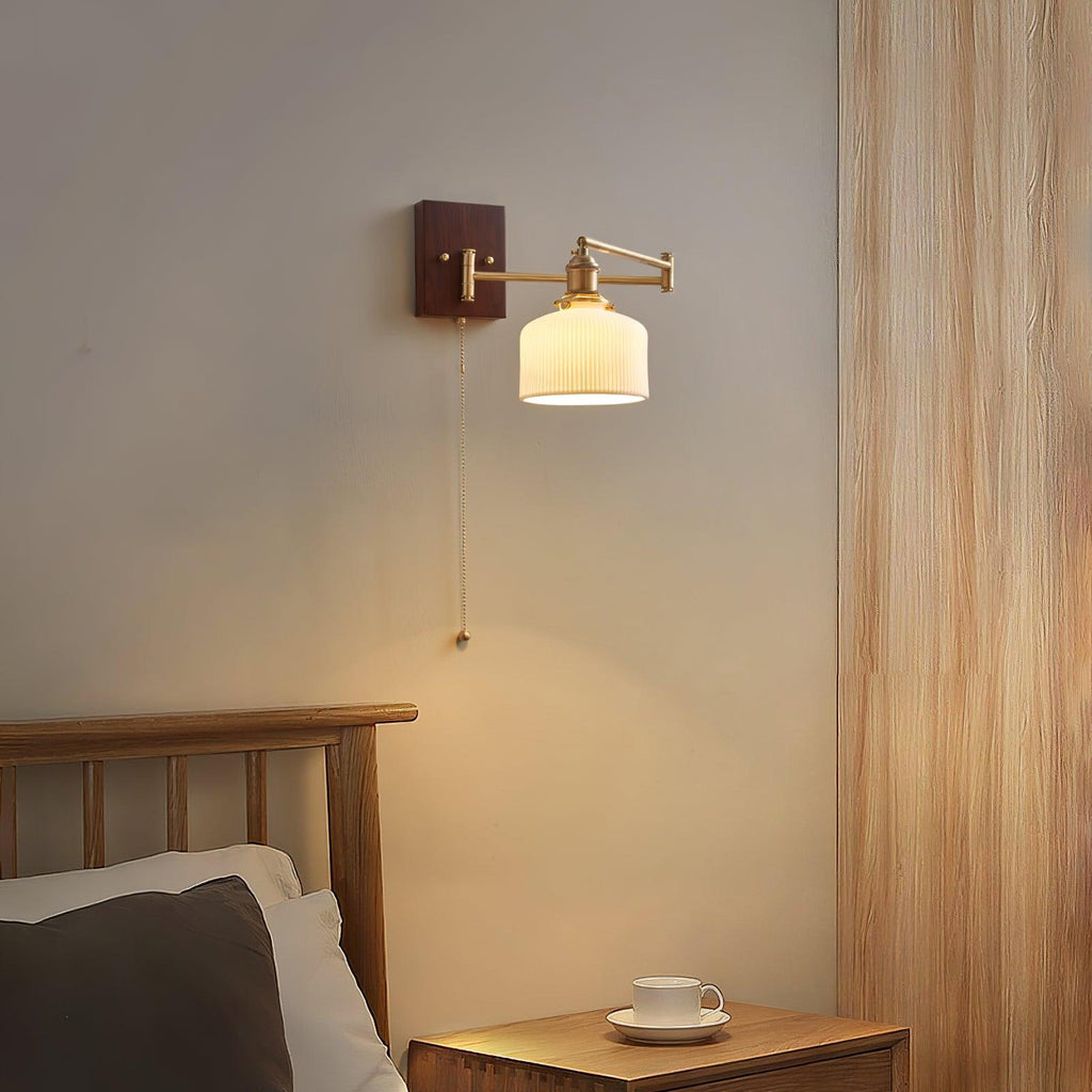 Artistic Walnut Brass Wall Sconce Adjustable Arm Vintage Charm