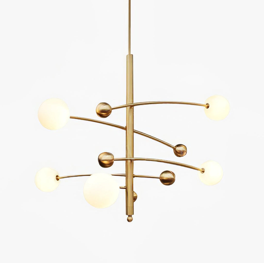 Lustra Chandelier Brass Vertical Beam Globe