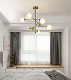 Lustra Chandelier Brass Vertical Beam Globe