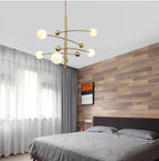 Lustra Chandelier Brass Vertical Beam Globe