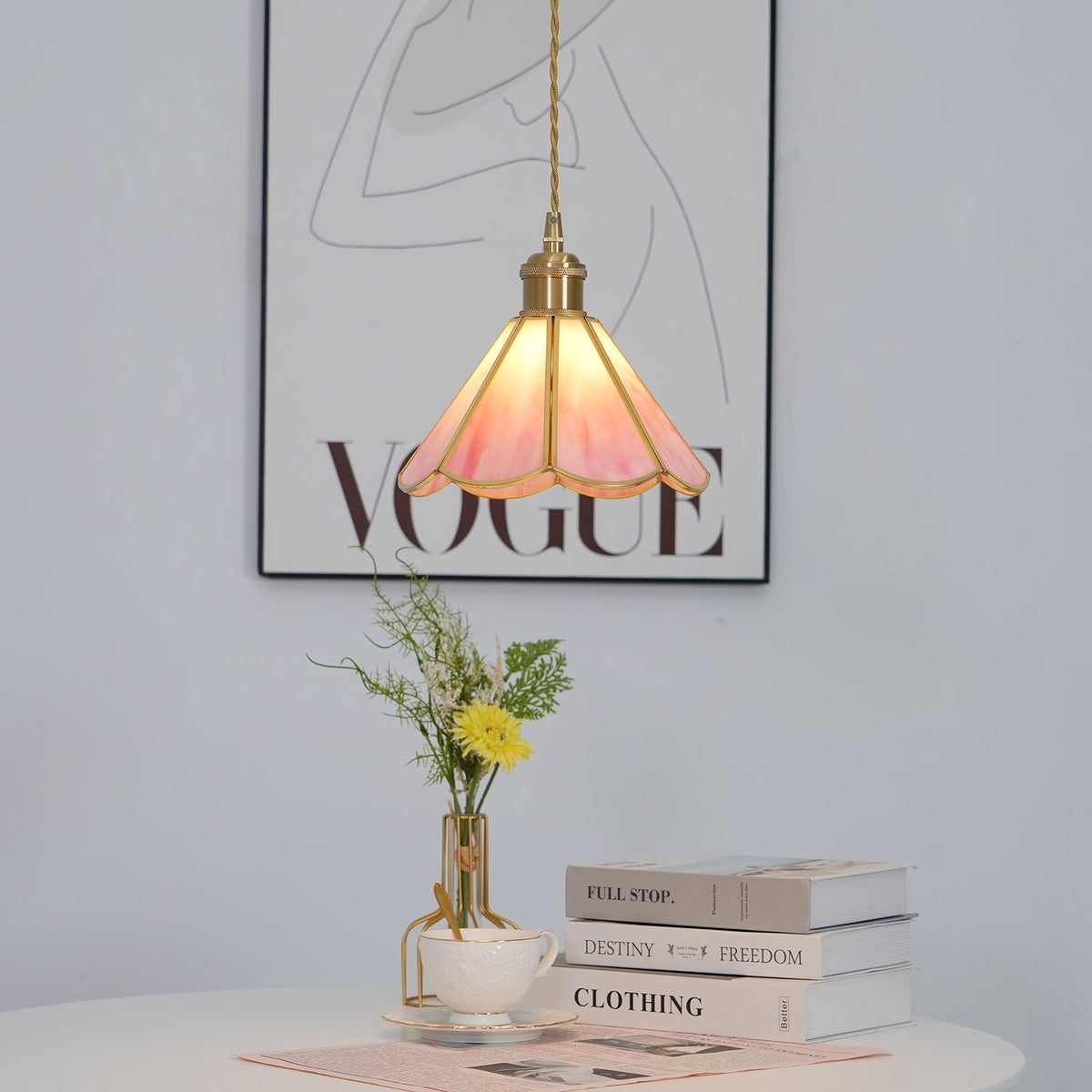Lione Pink Stained Glass Pendant Light