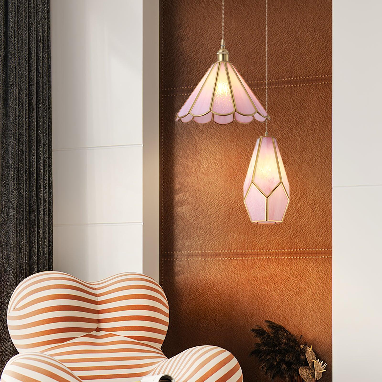 Lione Pink Stained Glass Pendant Light