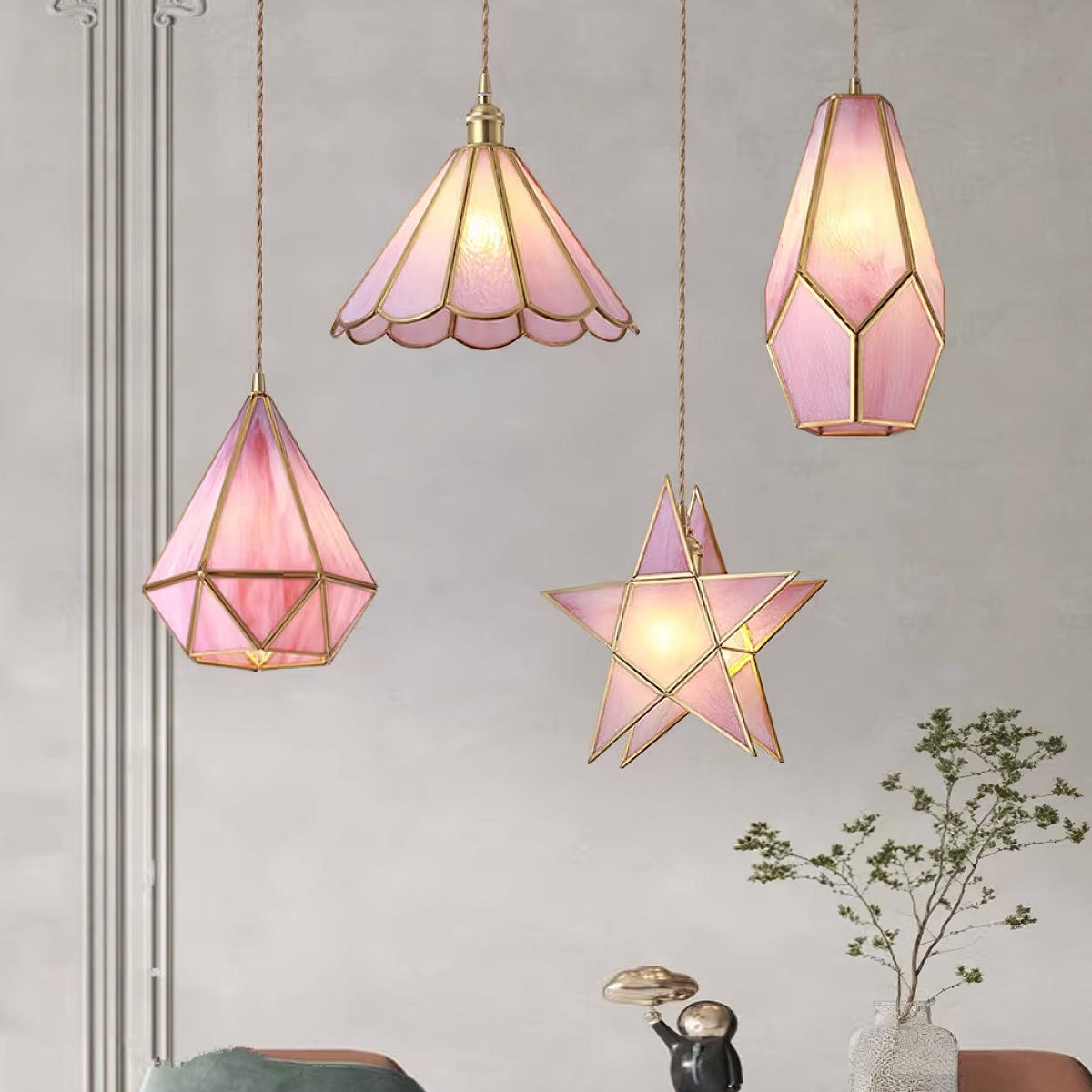 Lione Pink Stained Glass Pendant Light