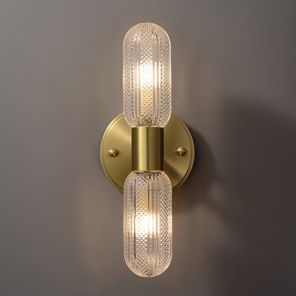 Evania Brass and Textured Glass Double Light Wall Sconce