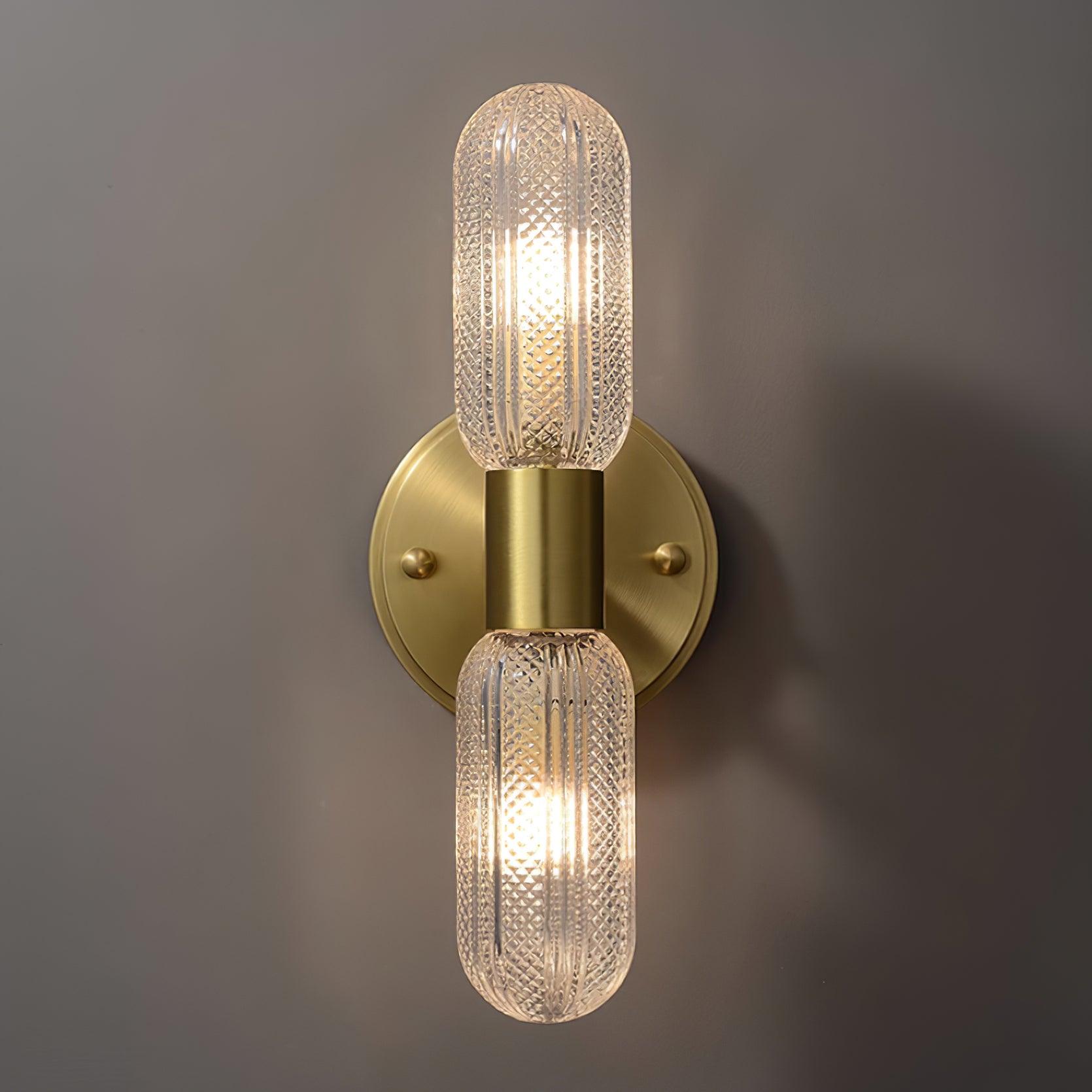 Evania Brass and Textured Glass Double Light Wall Sconce