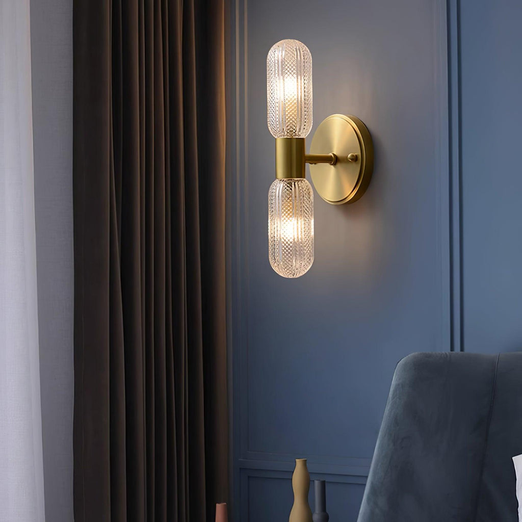 Evania Brass and Textured Glass Double Light Wall Sconce