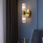 Evania Brass and Textured Glass Double Light Wall Sconce