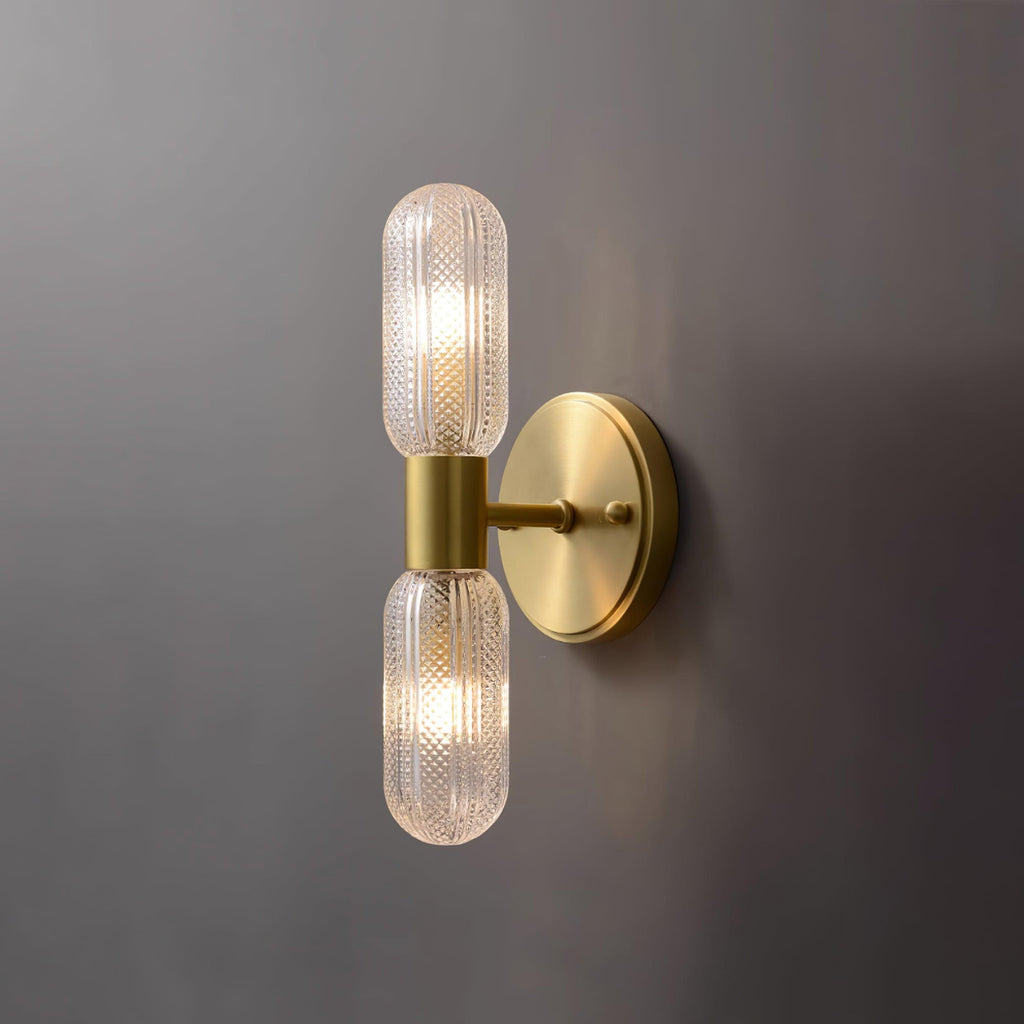 Evania Brass and Textured Glass Double Light Wall Sconce