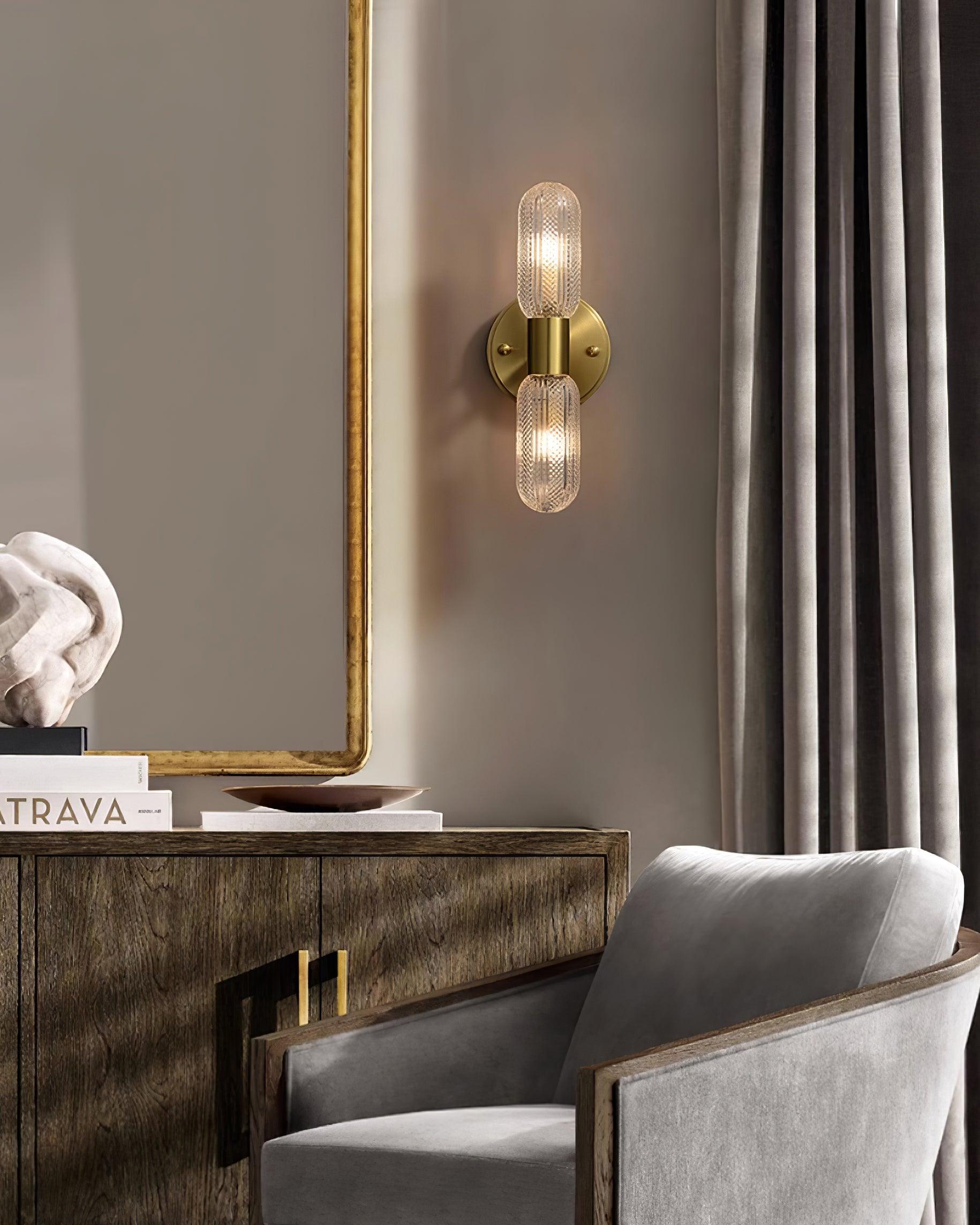 Evania Brass and Textured Glass Double Light Wall Sconce