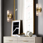 Evania Brass and Textured Glass Double Light Wall Sconce