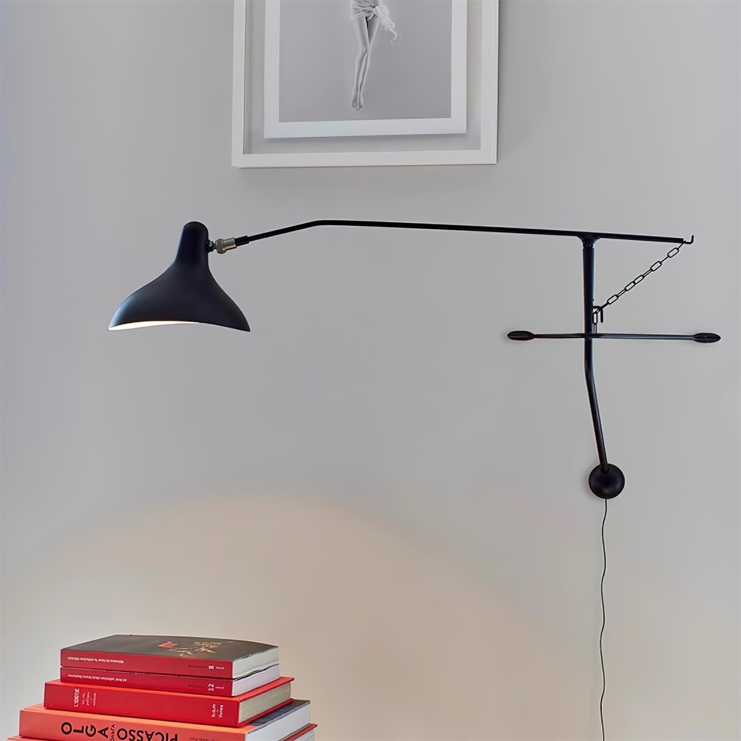 Wall Lamp Adjustable Black Swing-Arm Shade Industrial