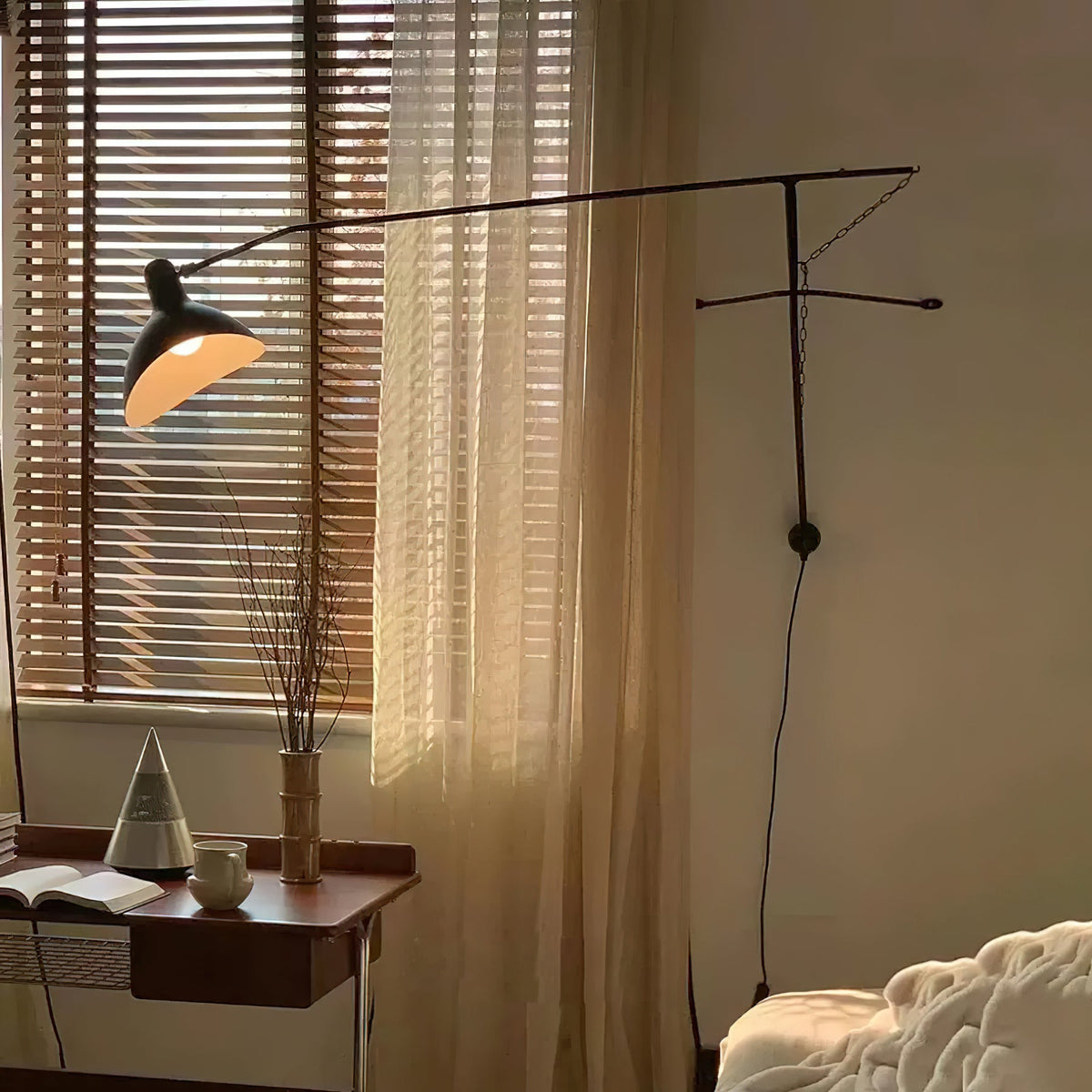 Wall Lamp Adjustable Black Swing-Arm Shade Industrial