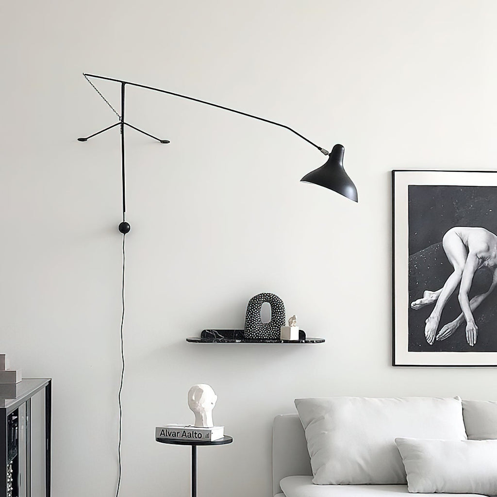 Wall Lamp Adjustable Black Swing-Arm Shade Industrial