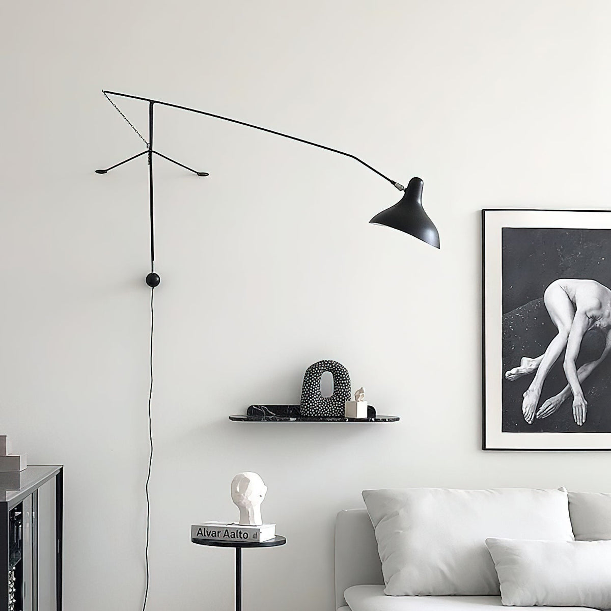 Wall Lamp Adjustable Black Swing-Arm Shade Industrial