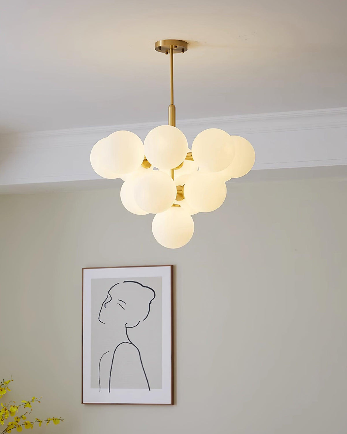 Chandelier Glass Globe Cluster Brass Frame Modern Minimalist Home