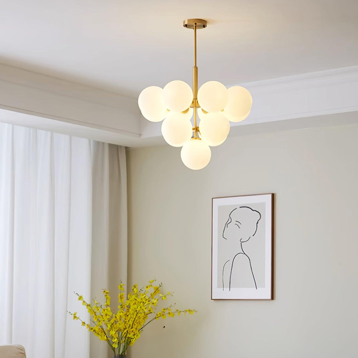Chandelier Glass Globe Cluster Brass Frame Modern Minimalist Home