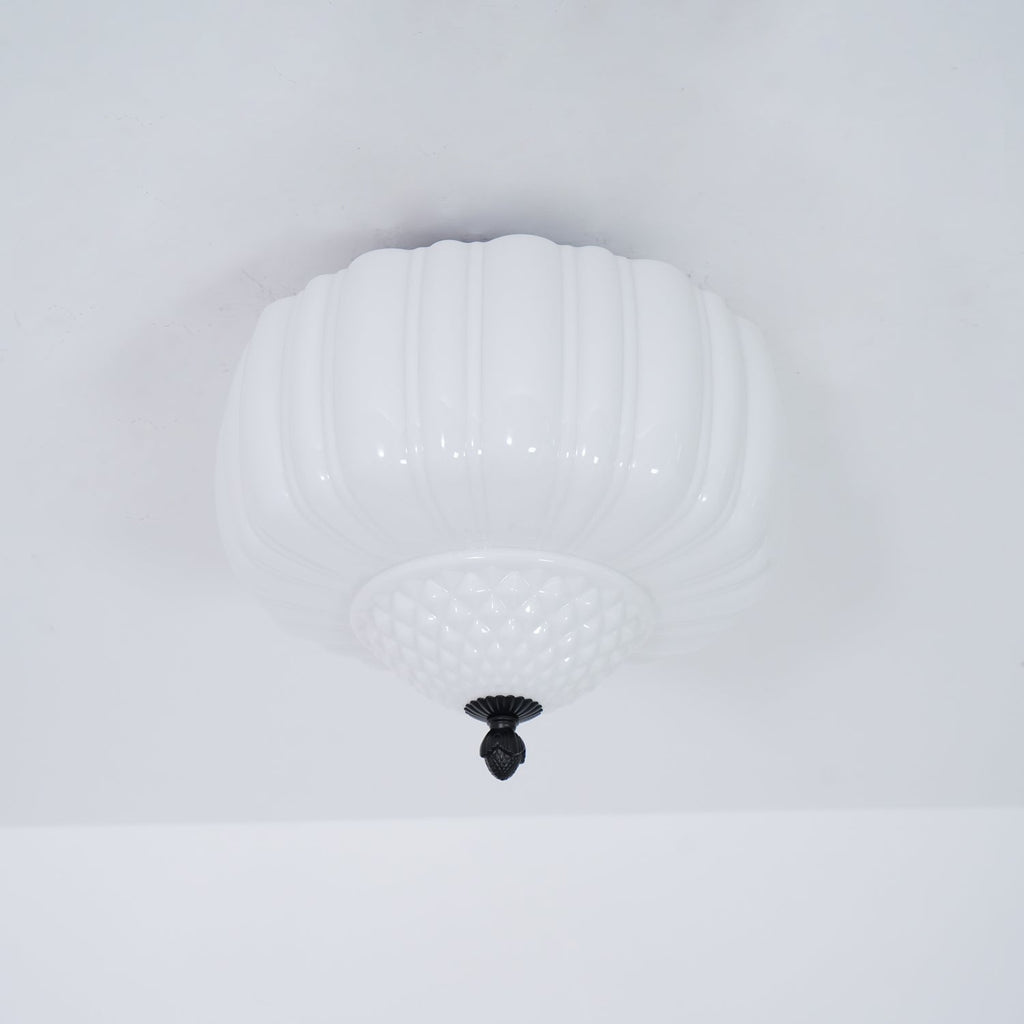 Solara Ceiling Light Opal Glass Fluted Dome Vintage