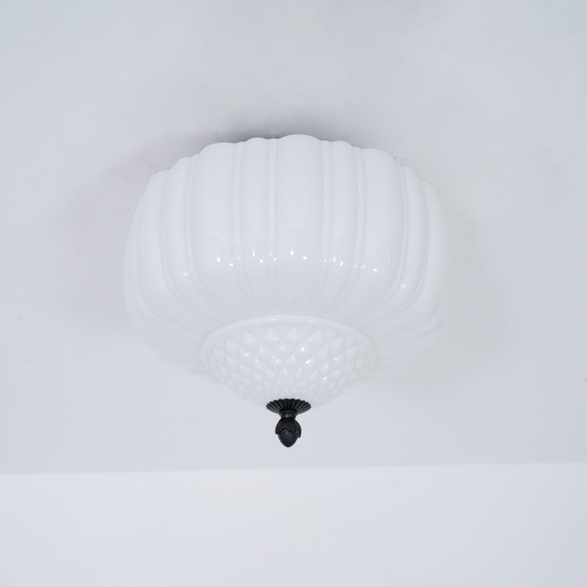 Solara Ceiling Light Opal Glass Fluted Dome Vintage
