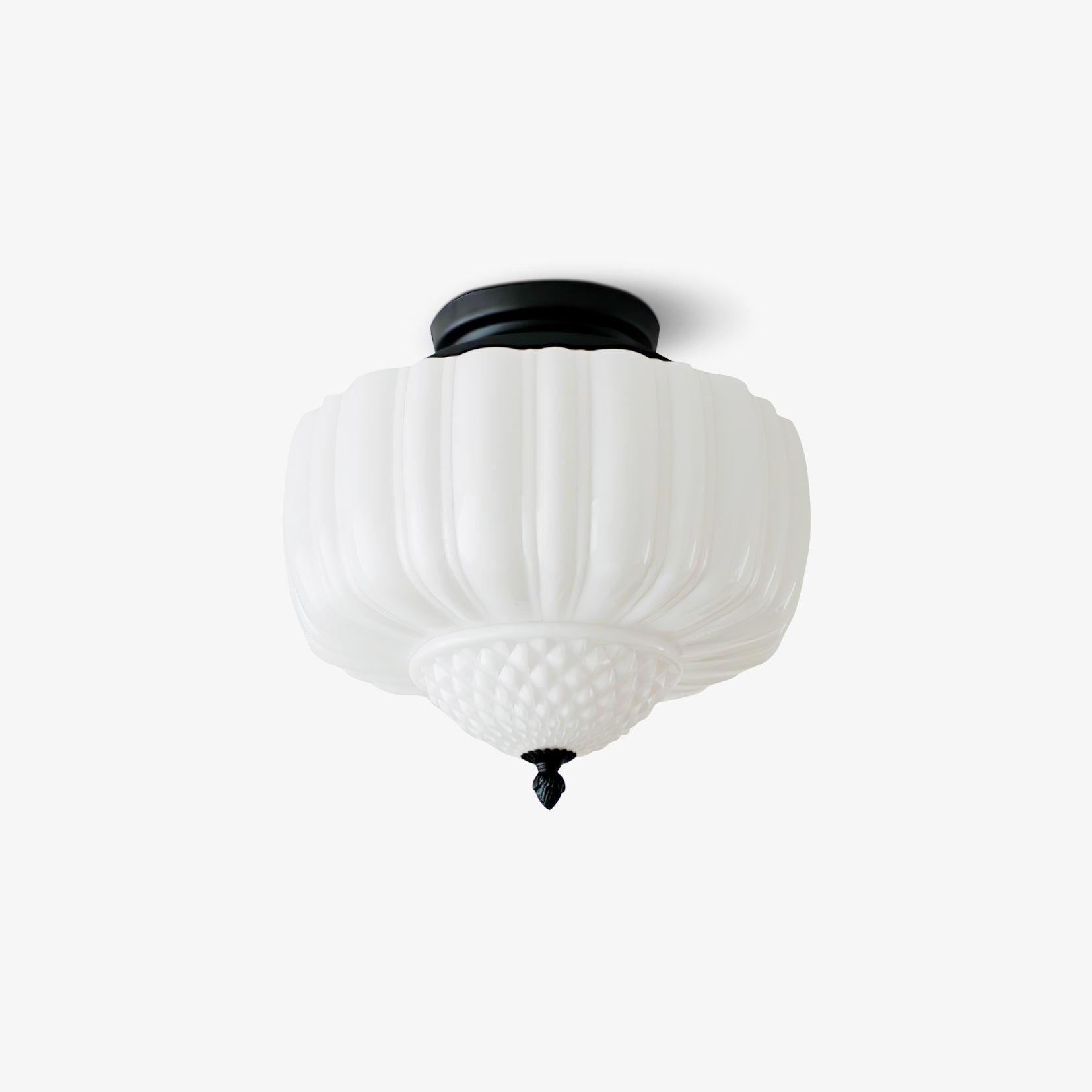 Solara Ceiling Light Opal Glass Fluted Dome Vintage