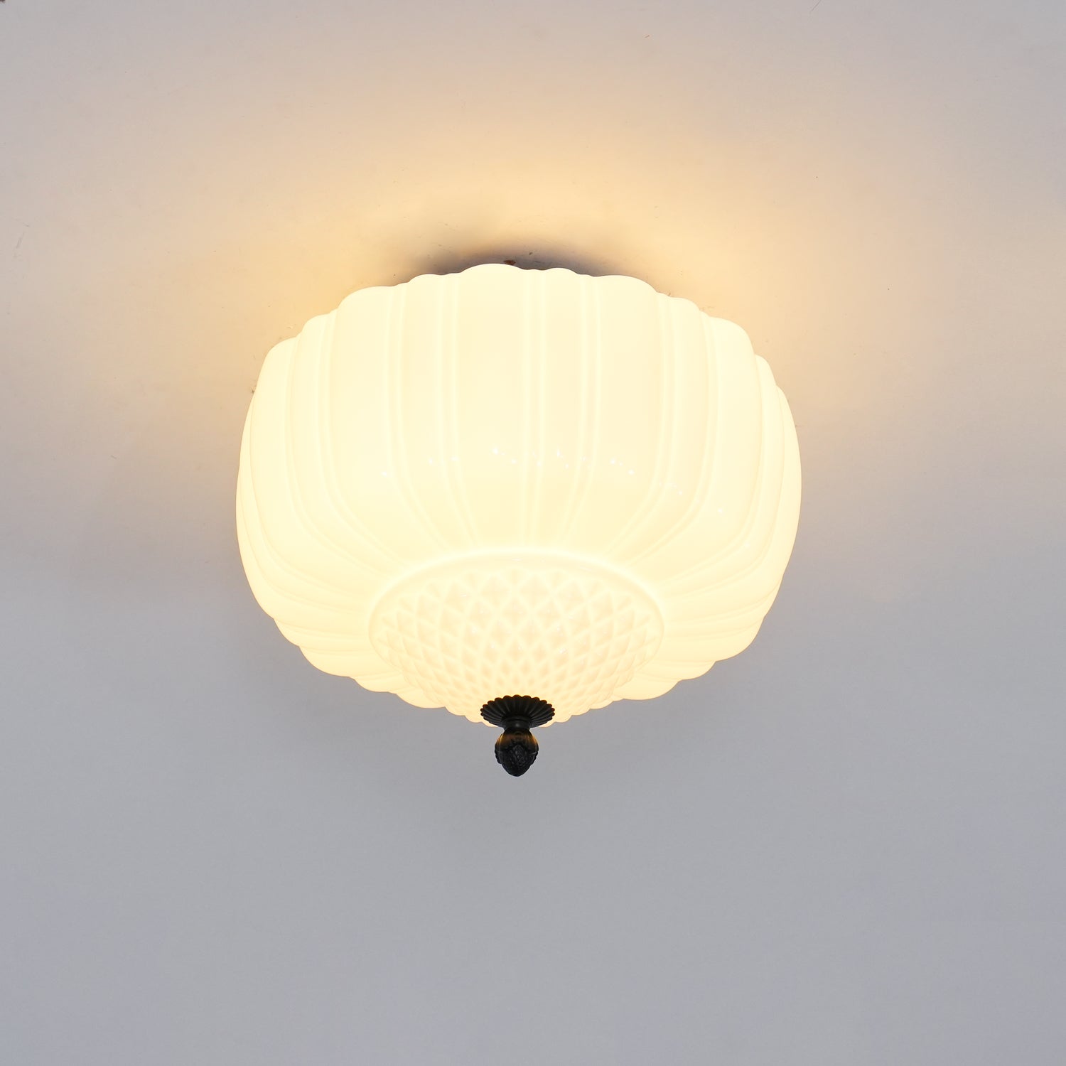 Solara Ceiling Light Opal Glass Fluted Dome Vintage