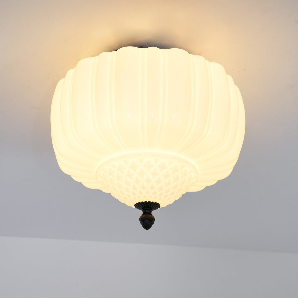 Solara Ceiling Light Opal Glass Fluted Dome Vintage
