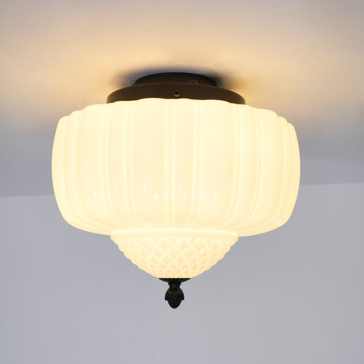 Solara Ceiling Light Opal Glass Fluted Dome Vintage