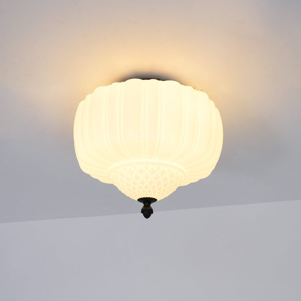 Solara Ceiling Light Opal Glass Fluted Dome Vintage