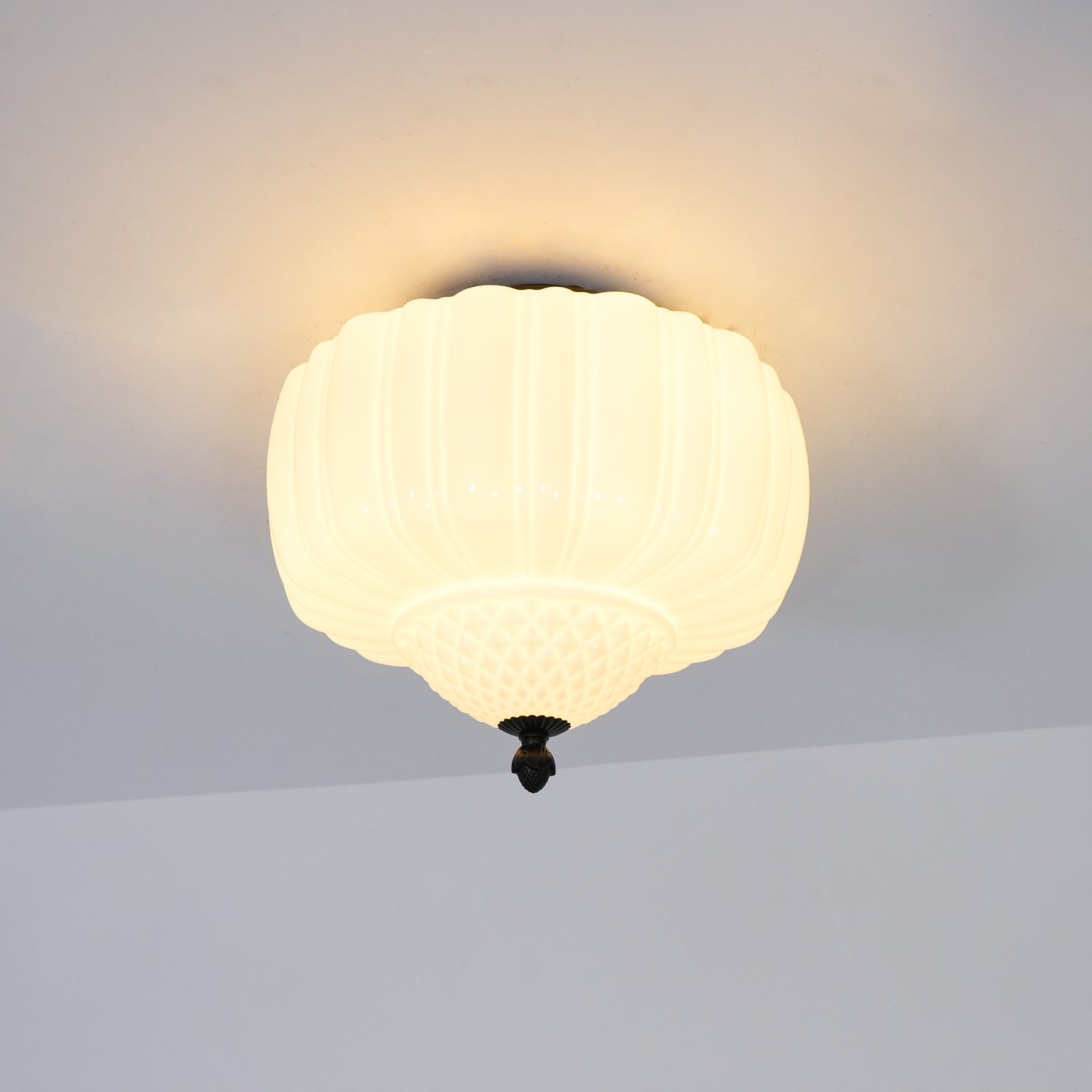 Solara Ceiling Light Opal Glass Fluted Dome Vintage