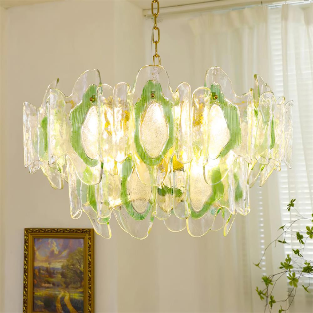 Marrina Chandelier Amber Wave Glass Vintage