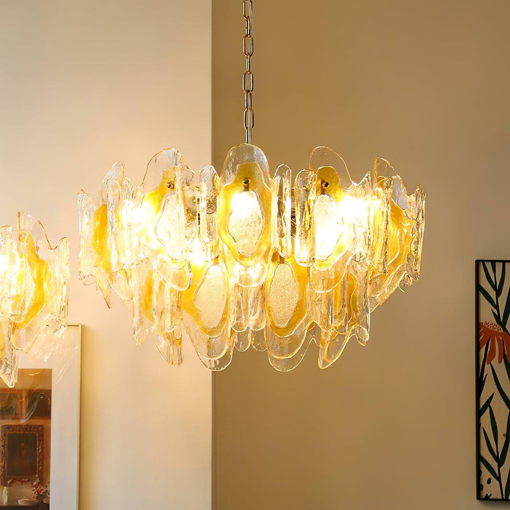Marrina Chandelier Amber Wave Glass Vintage