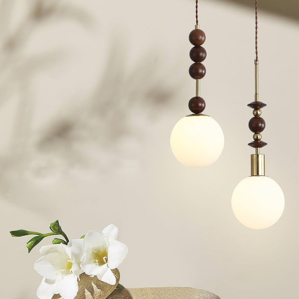 Aira Vintage Globe Pendant Light Wooden Beads