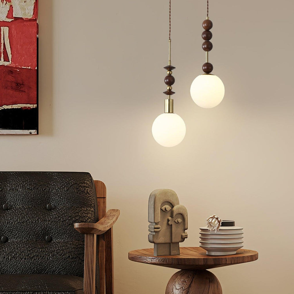 Aira Vintage Globe Pendant Light Wooden Beads