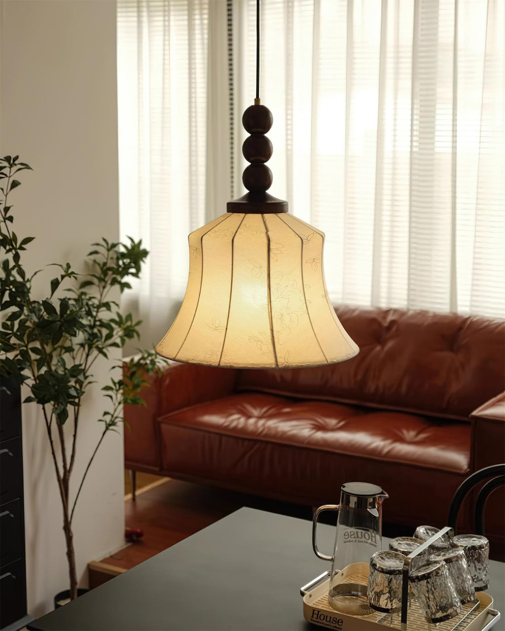 Materia Pendant Lamp Line Art Floral Wood Rustic