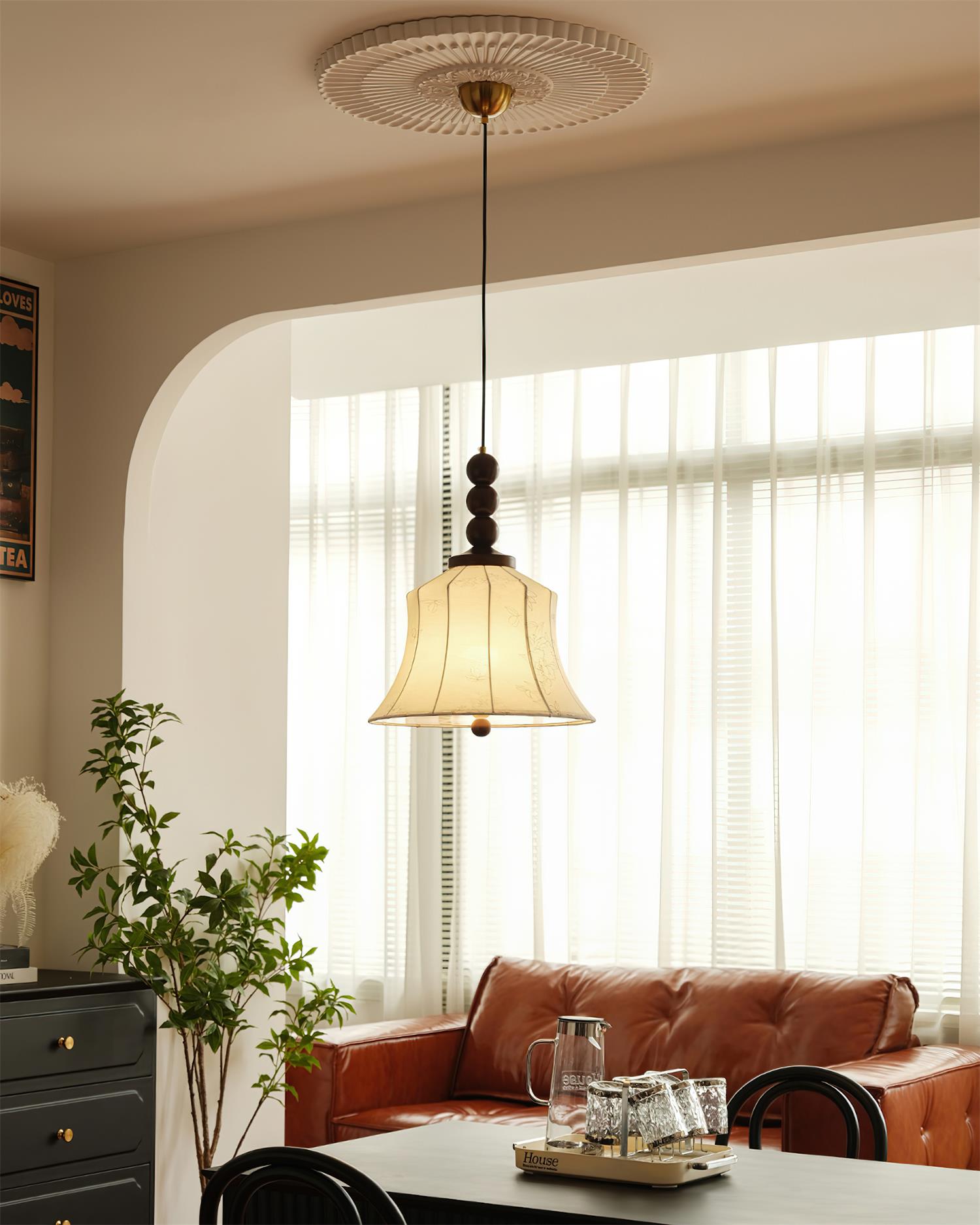 Materia Pendant Lamp Line Art Floral Wood Rustic
