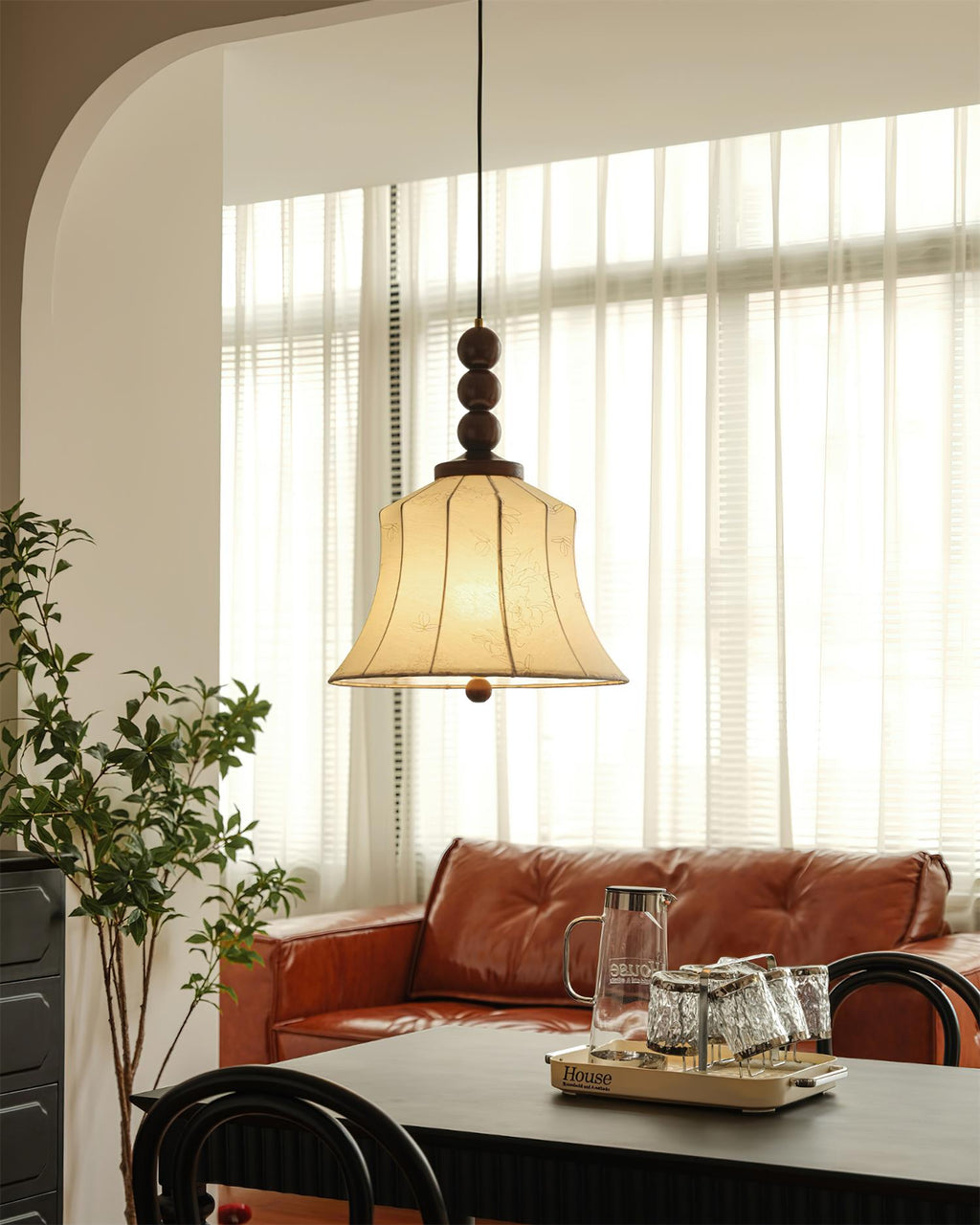 Materia Pendant Lamp Line Art Floral Wood Rustic