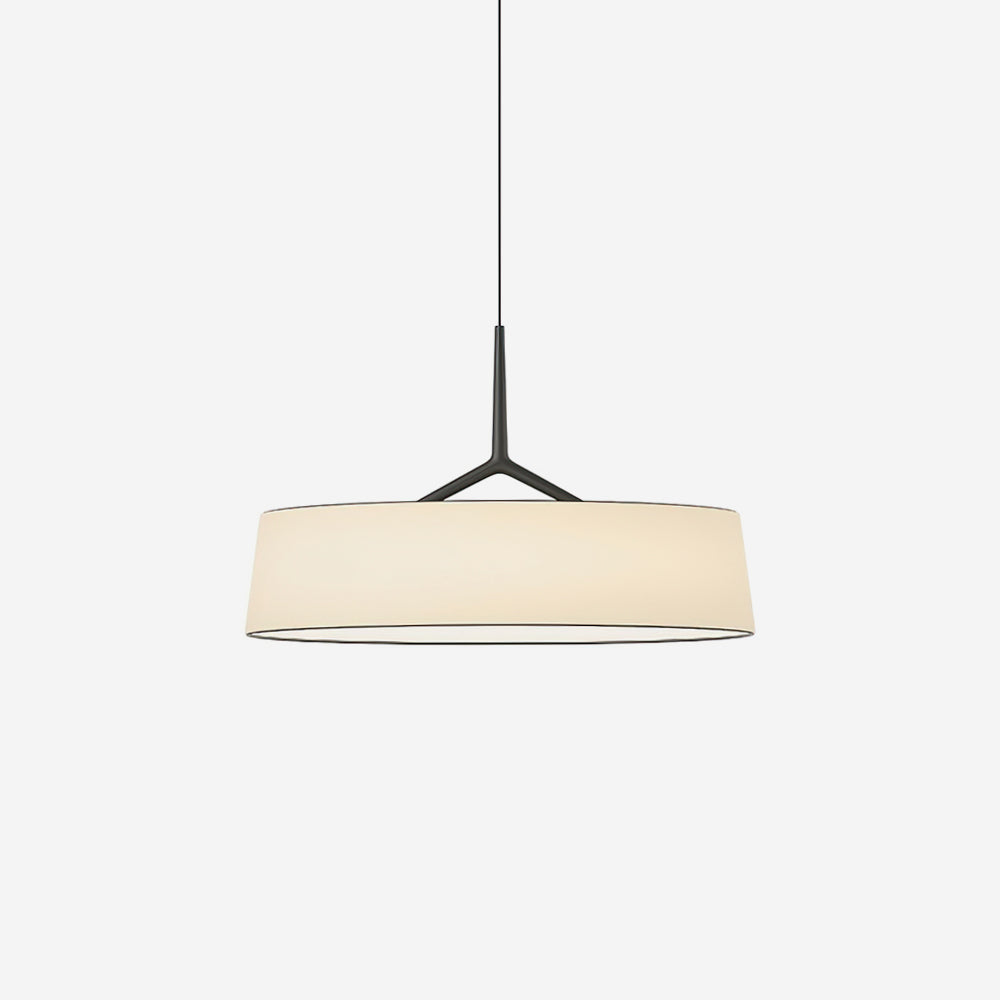 Pendant Lamp White Fabric Drum Black Stem Sleek Modern