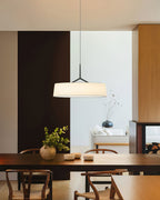 Pendant Lamp White Fabric Drum Black Stem Sleek Modern